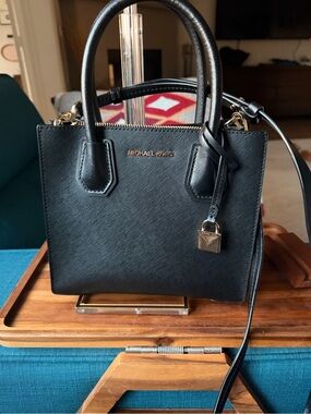 Michael Kors Black Saffiano Leather Mini Satchel with Gold Hardware